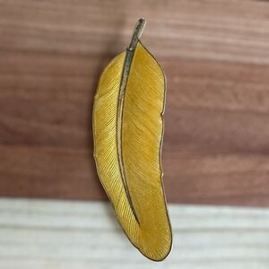 VTG E Dragsted Feather Brooch Pin 2.875 Inch Denmark Gold Enamel‎ Sterling 13.8g